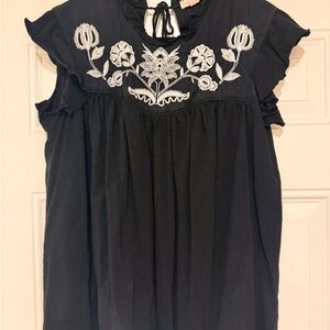 Knox Rose Embroidered Black Women's Top